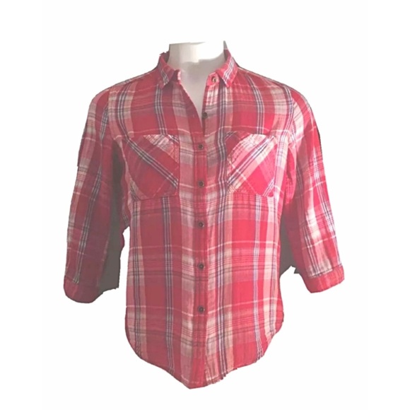 Seven7 Tops - SEVEN7 Sz XS Plaid Shirt Pink / Red / Blue 3/4 Sleeves